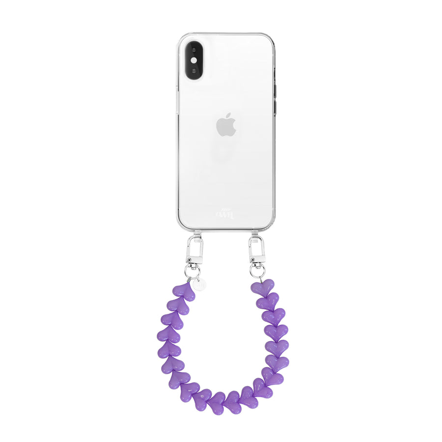 iPhone X/XS - Funky Hearts (Purple) Transparant Cord Case