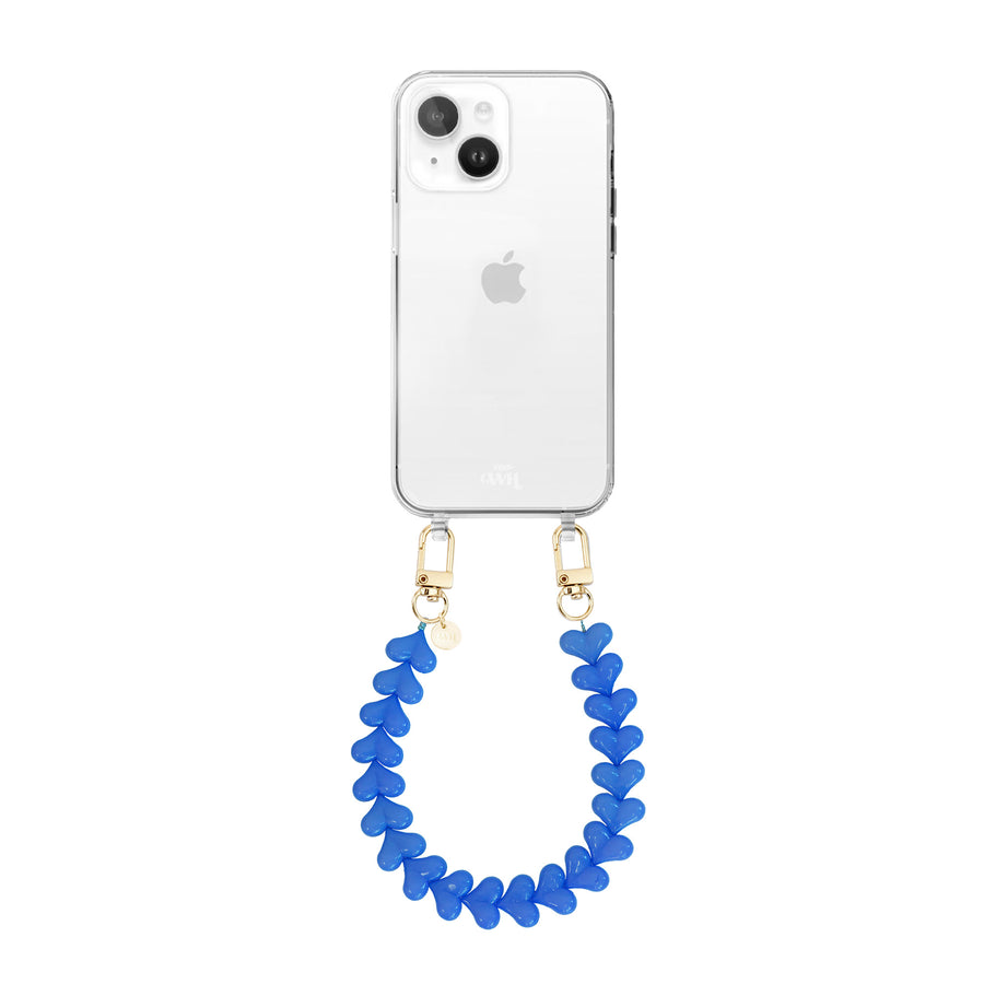 iPhone 15 - Funky Hearts (Denim Blue) Transparant Cord Case