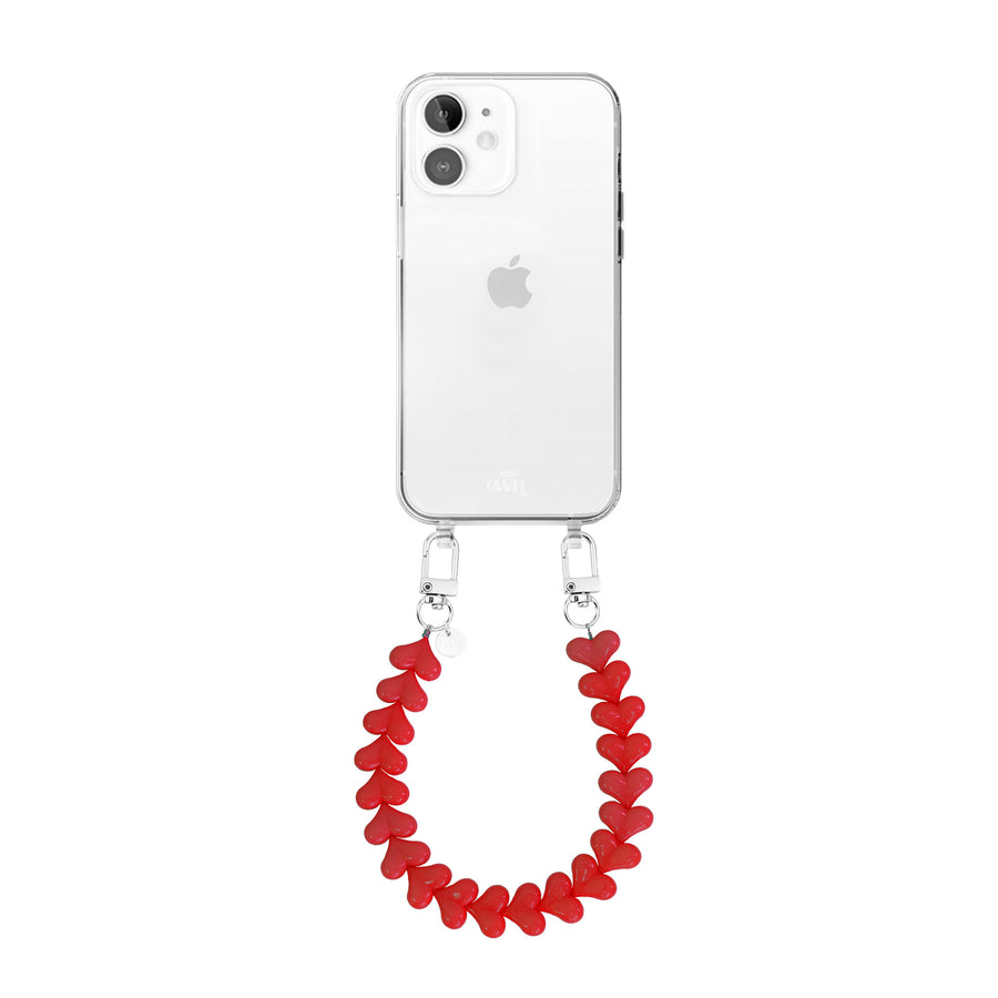 iPhone 11 - Funky Hearts (Red) Transparant Cord Case