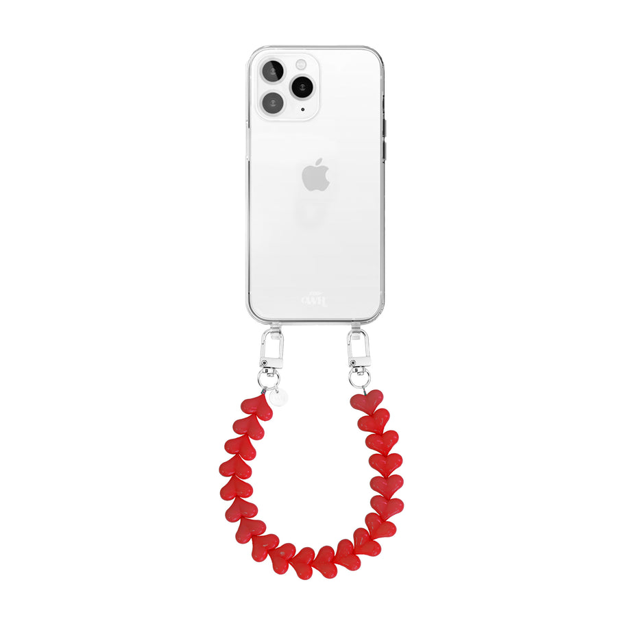 iPhone 12 Pro - Funky Hearts (Red) Transparant Cord Case