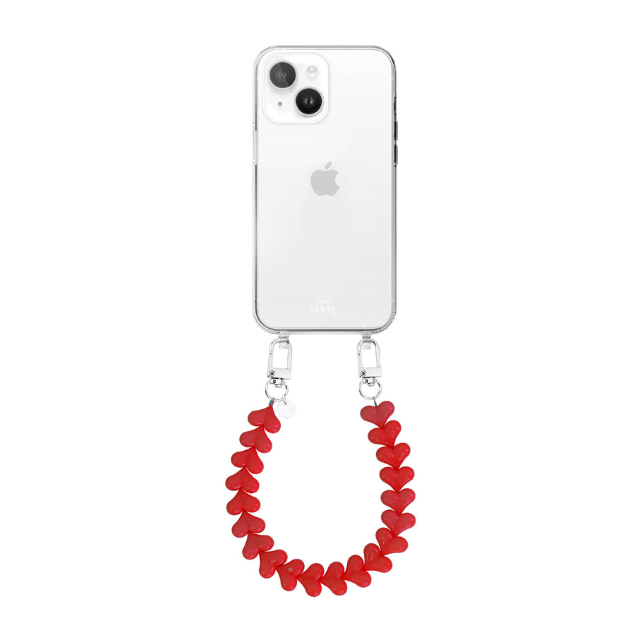 iPhone 15 Plus - Funky Hearts (Red) Transparant Cord Case