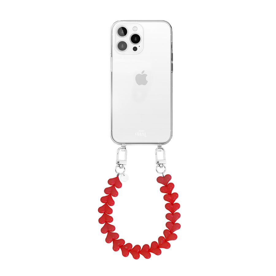 iPhone 13 Pro - Funky Hearts (Red) Transparant Cord Case