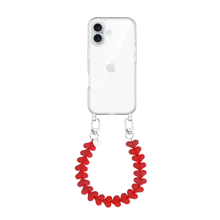 iPhone 16 Plus - Funky Hearts (Red) Transparant Cord Case