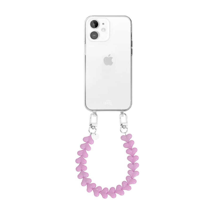 iPhone 12 - Funky Hearts (Pink) Transparant Cord Case