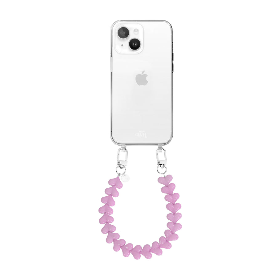 iPhone 13 - Funky Hearts (Pink) Transparant Cord Case