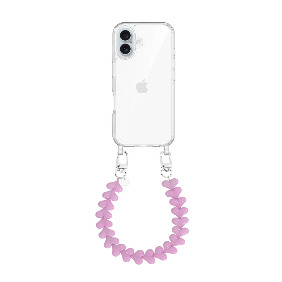 iPhone 16 - Funky Hearts (Pink) Transparant Cord Case