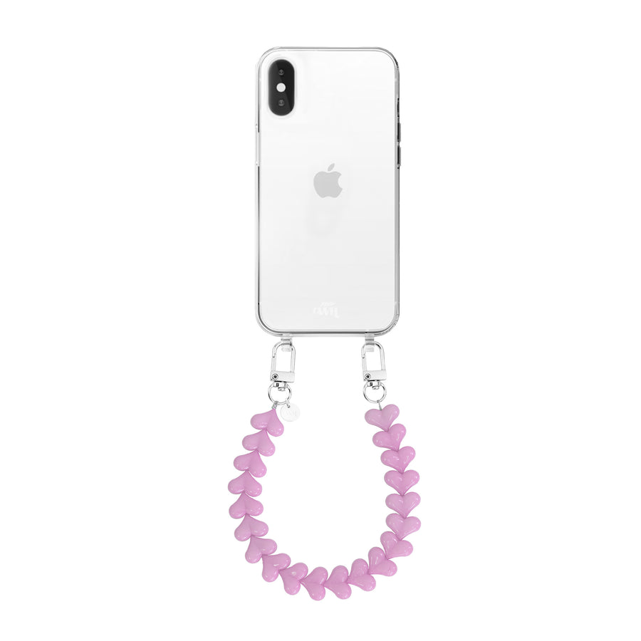 iPhone X/XS - Funky Hearts (Pink) Transparant Cord Case