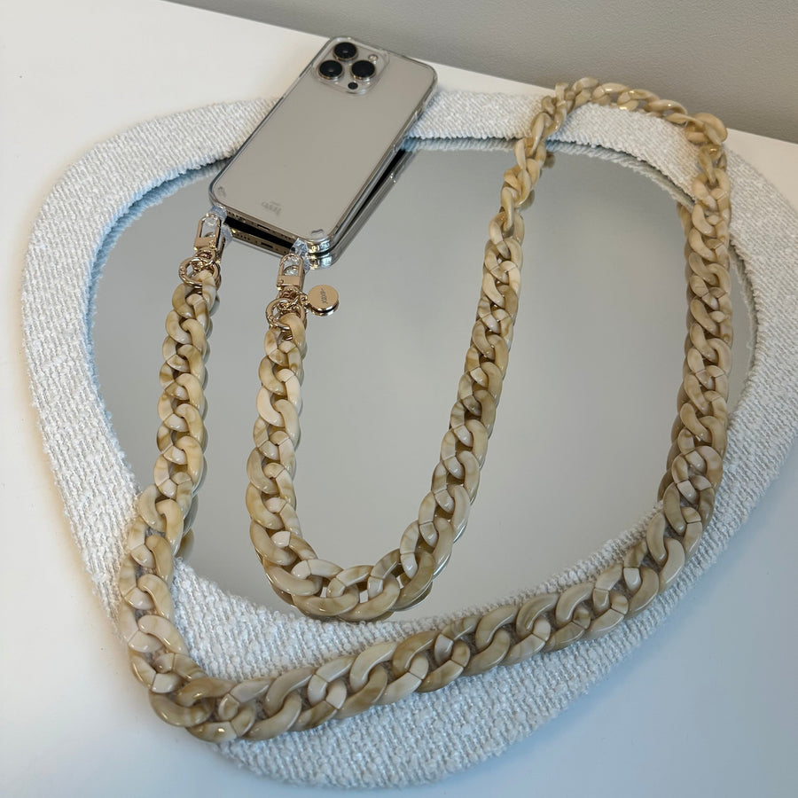 iPhone 15 Pro - Cream Latte Transparant Cord Case - Long Cord