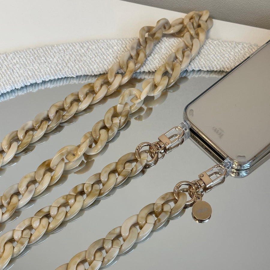 iPhone 15 - Cream Latte Transparant Cord Case - Long Cord