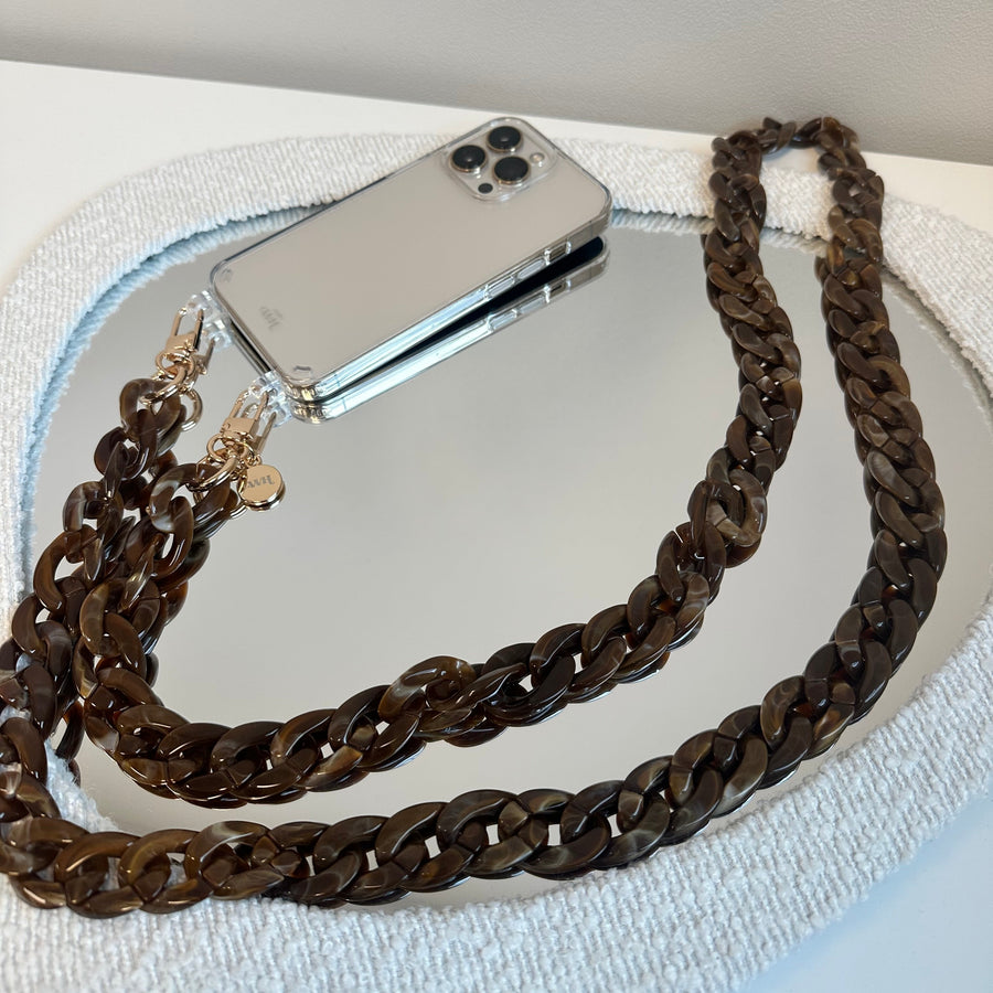 iPhone XS Max - Brown Chocolate Transparant Cord Case - Long Cord