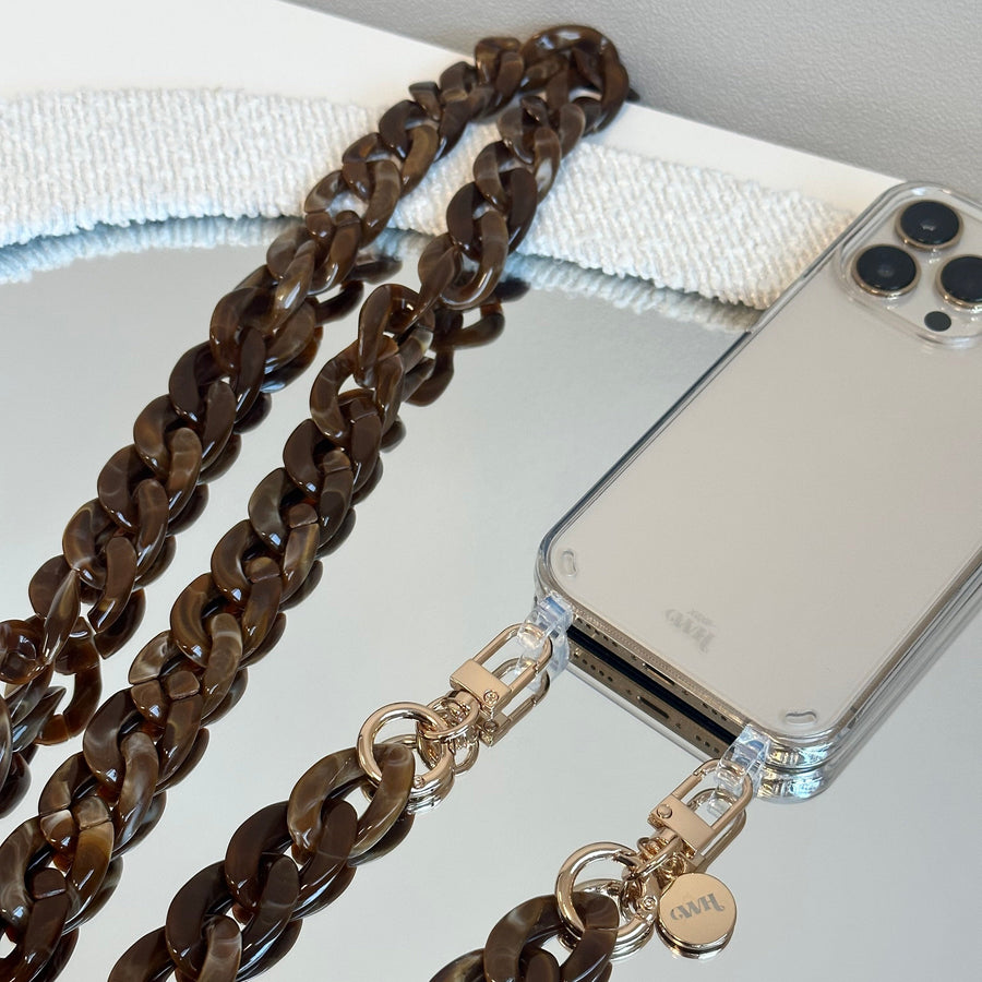 iPhone 15 Pro - Brown Chocolate Transparant Cord Case - Long Cord