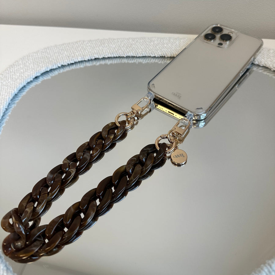 iPhone 13 - Brown Chocolate Transparant Cord Case - Short Cord