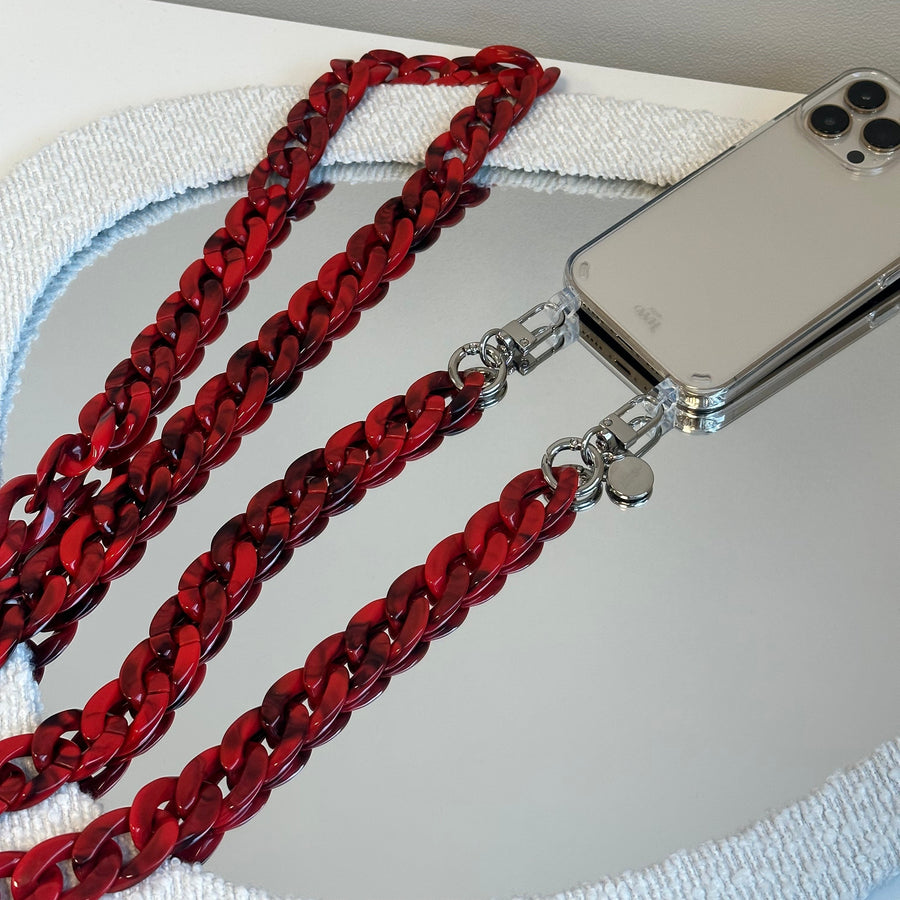 iPhone X/XS - Red Roses Transparant Cord Case - Long Cord