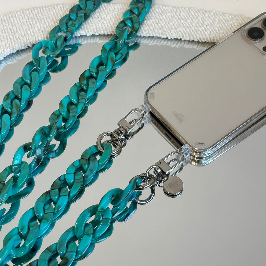 iPhone XS Max - Blue Ocean Transparant Cord Case - Long Cord