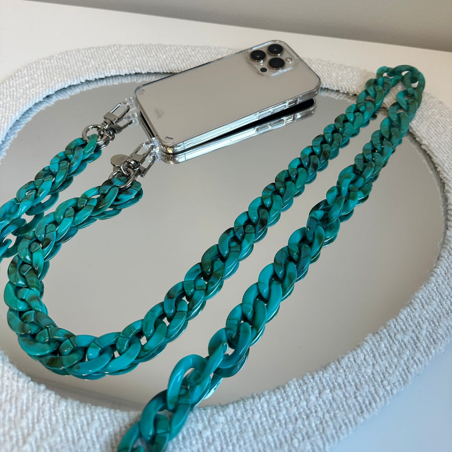 iPhone 15 Pro Max - Blue Ocean Transparant Cord Case - Long Cord