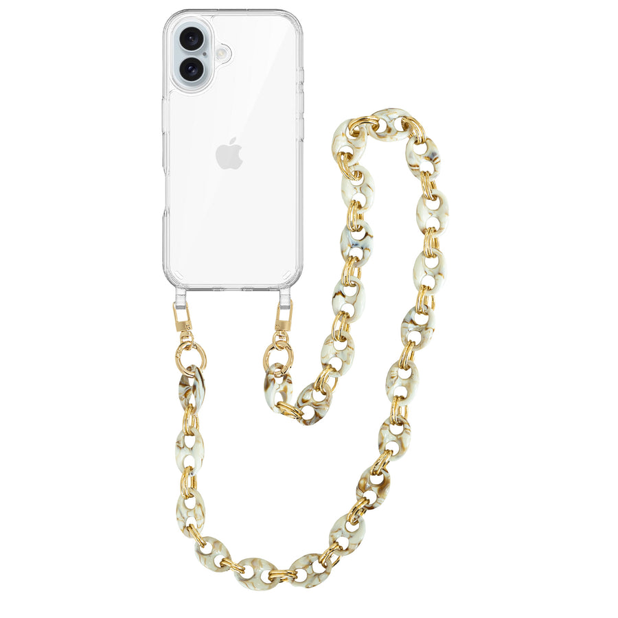 iPhone 16 - Marble Creme Transparant Cord Case - Long Cord