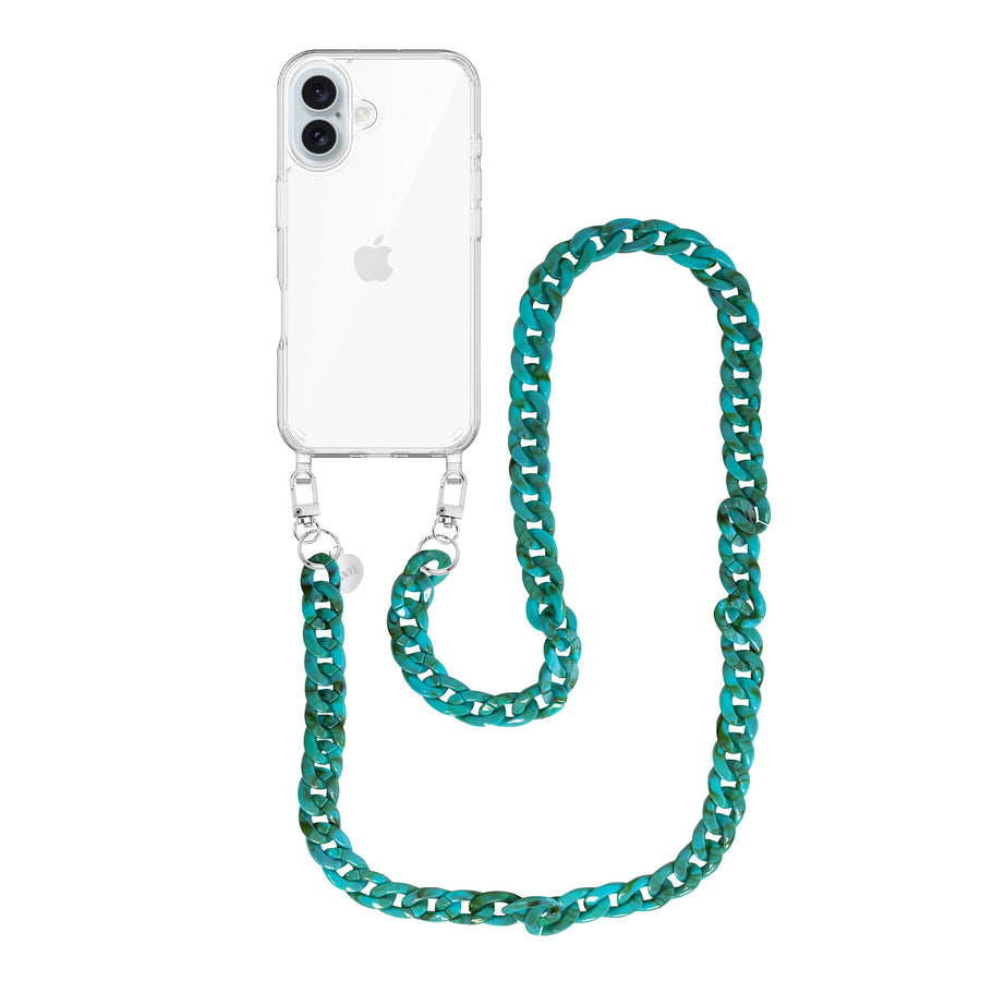 iPhone 16 Plus - Blue Ocean Transparant Cord Case - Long Cord