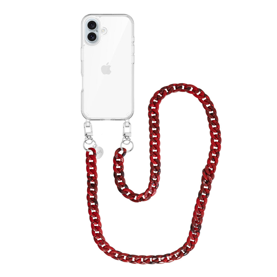 iPhone 16 Plus - Red Roses Transparant Cord Case - Long Cord