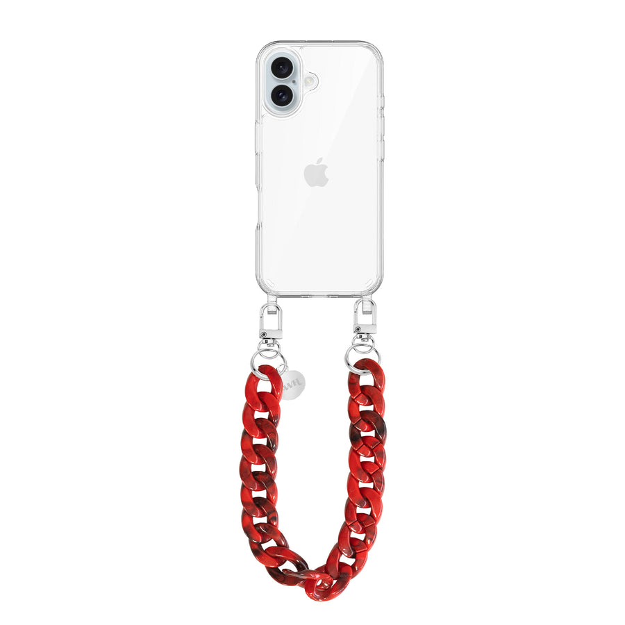 iPhone 16 - Red Roses Transparant Cord Case - Short Cord