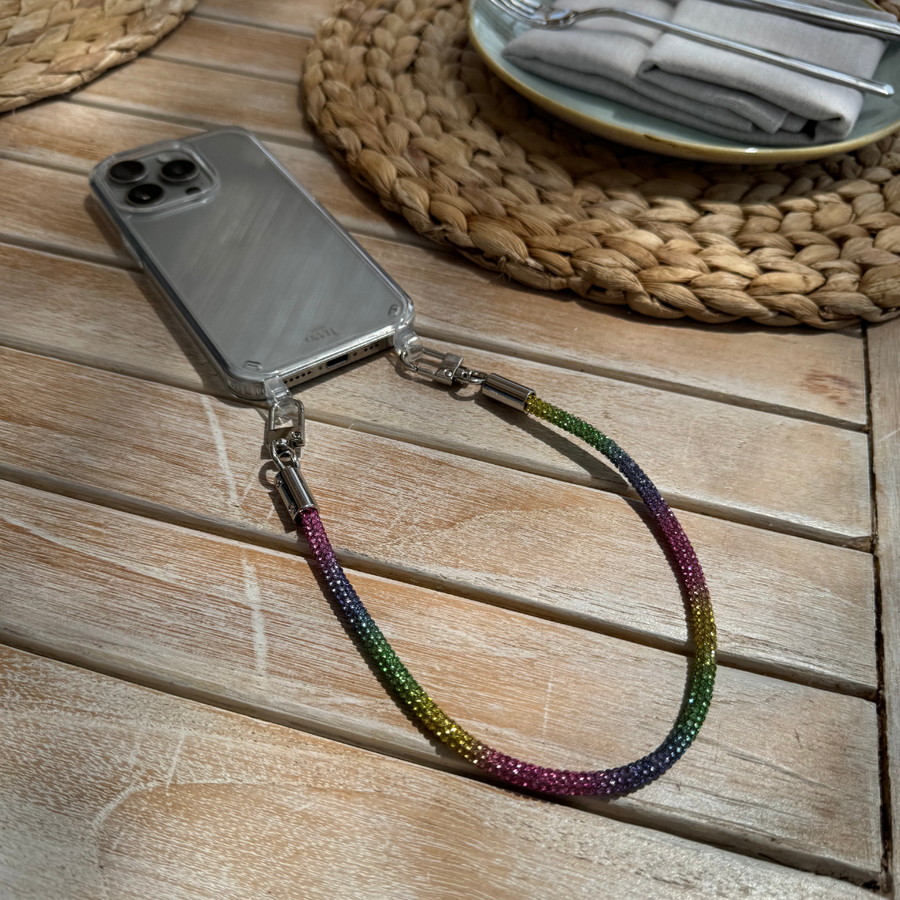 iPhone 14 - Rainbow Diamonds Transparant Cord Case