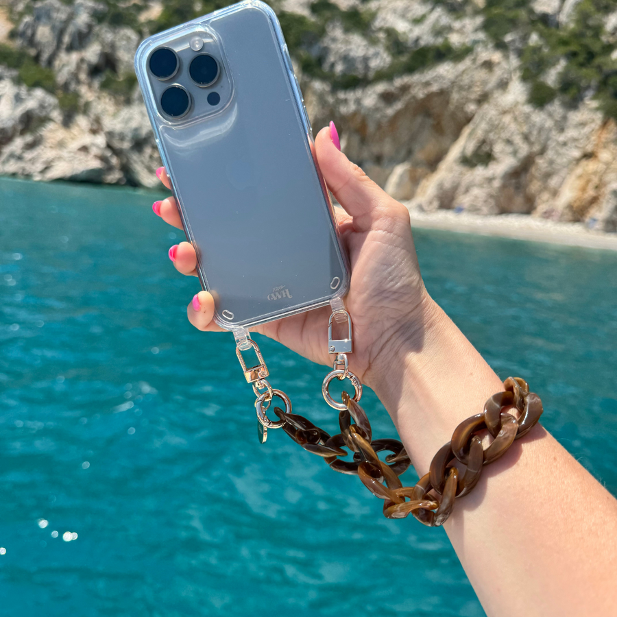 iPhone X/XS - Brown Chocolate Transparant Cord Case - Short Cord