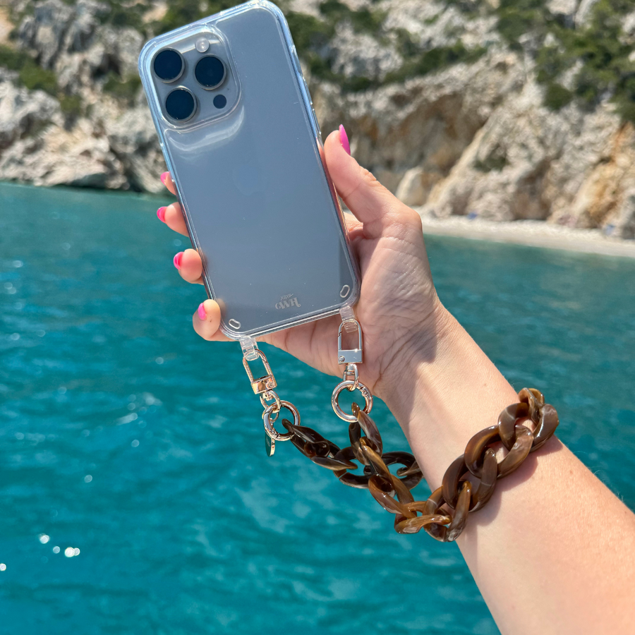 iPhone XS Max - Brown Chocolate Transparant Cord Case - Short Cord