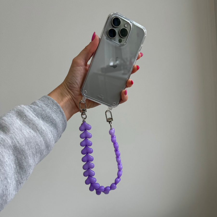 iPhone 16 Plus - Funky Hearts (Purple) Transparant Cord Case