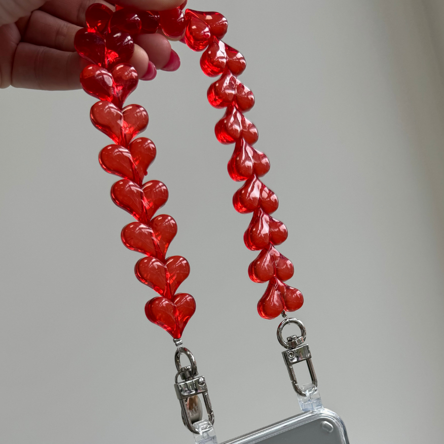 iPhone 15 - Funky Hearts (Transparent Red) Transparant Cord Case