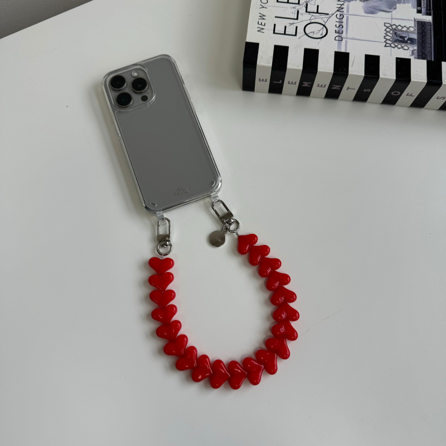 iPhone 15 - Funky Hearts (Red) Transparant Cord Case