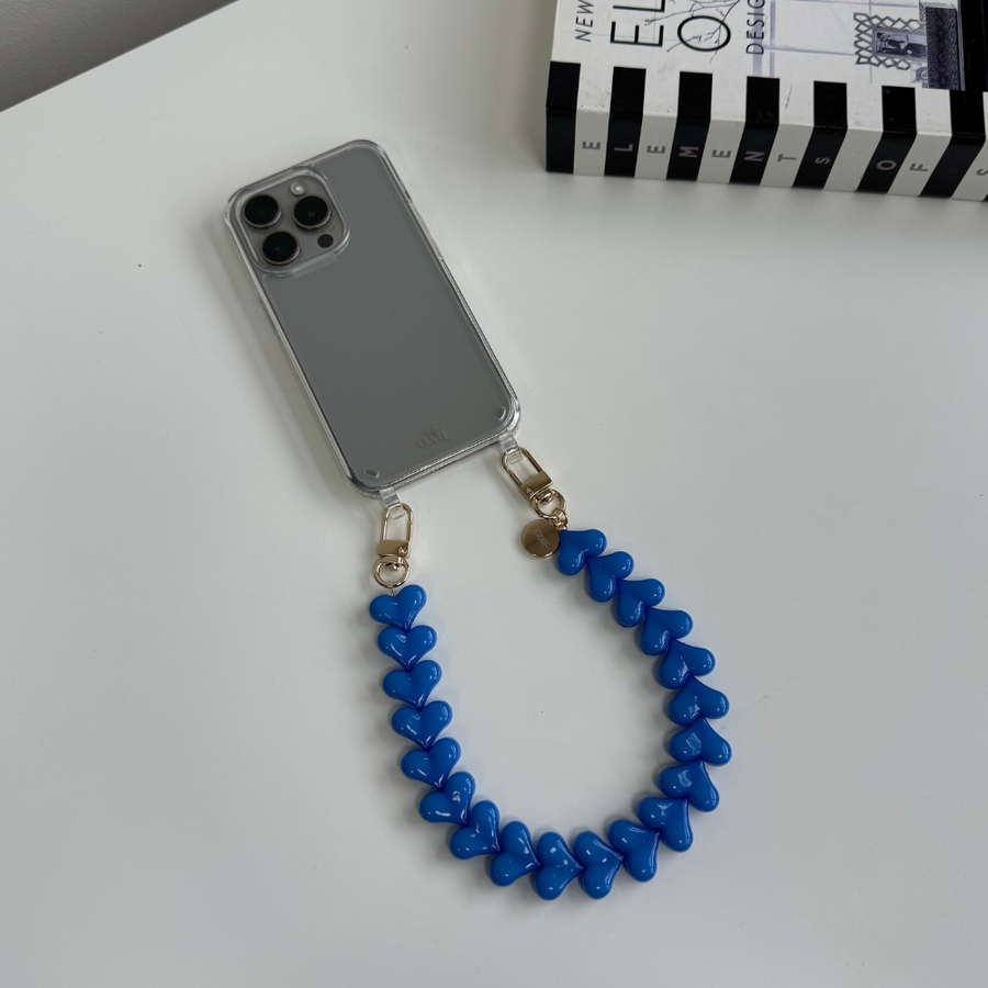 iPhone 16 Pro - Funky Hearts (Denim Blue) Transparant Cord Case