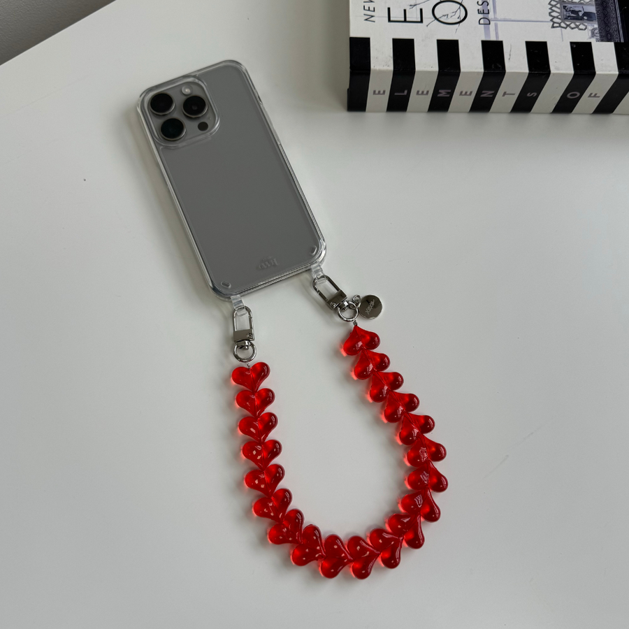 iPhone 14 Pro Max - Funky Hearts (Transparent Red) Transparant Cord Case