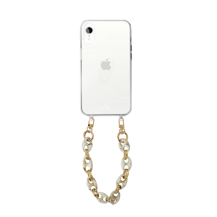 iPhone XR - Marble Creme Transparant Cord Case - Short Cord