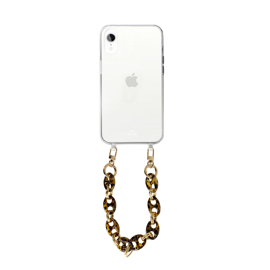 iPhone XR - Marble Brown Transparant Cord Case - Short Cord