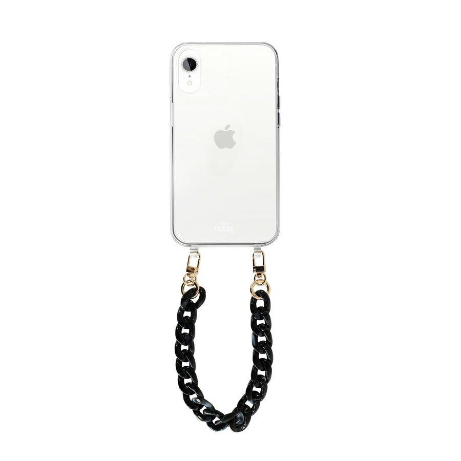 iPhone XR - Marble Black Transparant Cord Case - Short Cord