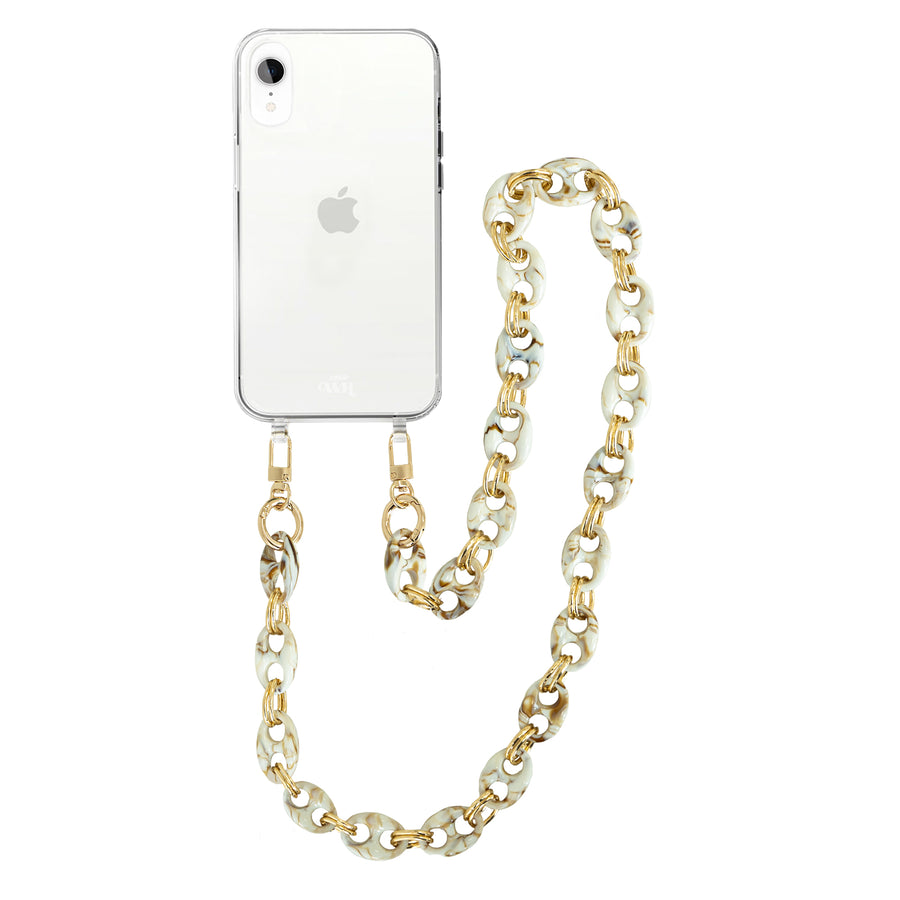 iPhone XR - Marble Creme Transparant Cord Case - Long Cord