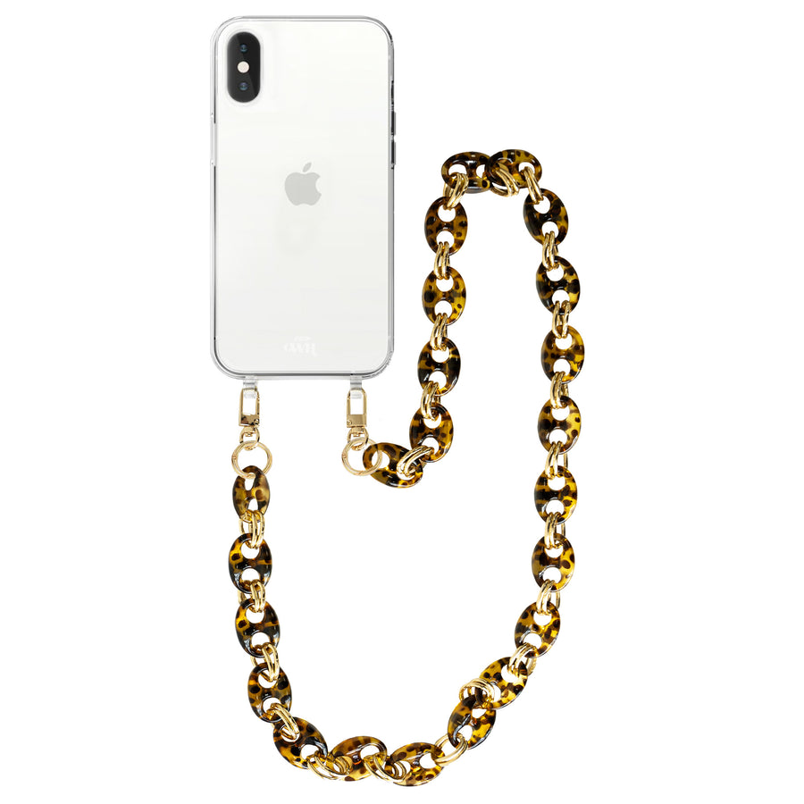 iPhone XS Max - Marble Brown Transparant Cord Case - Long Cord