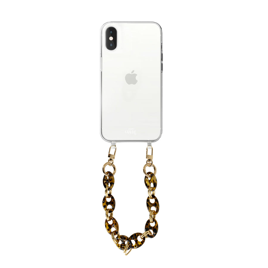 iPhone X/XS - Marble Brown Transparant Cord Case - Short Cord