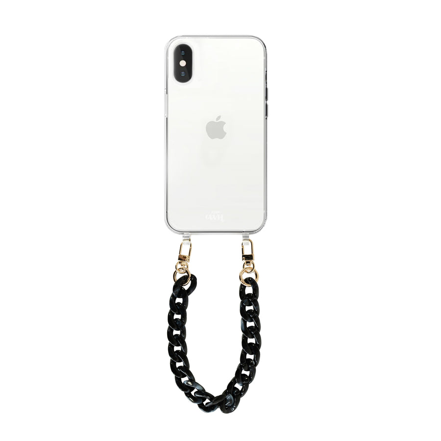 iPhone XS Max - Marble Black Transparant Cord Case - Short Cord