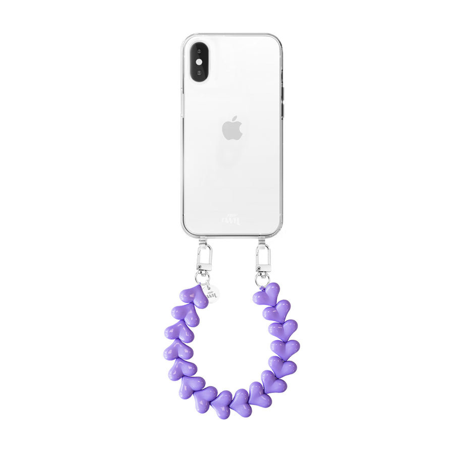 iPhone X/XS - Funky Hearts (Purple) Transparant Cord Case