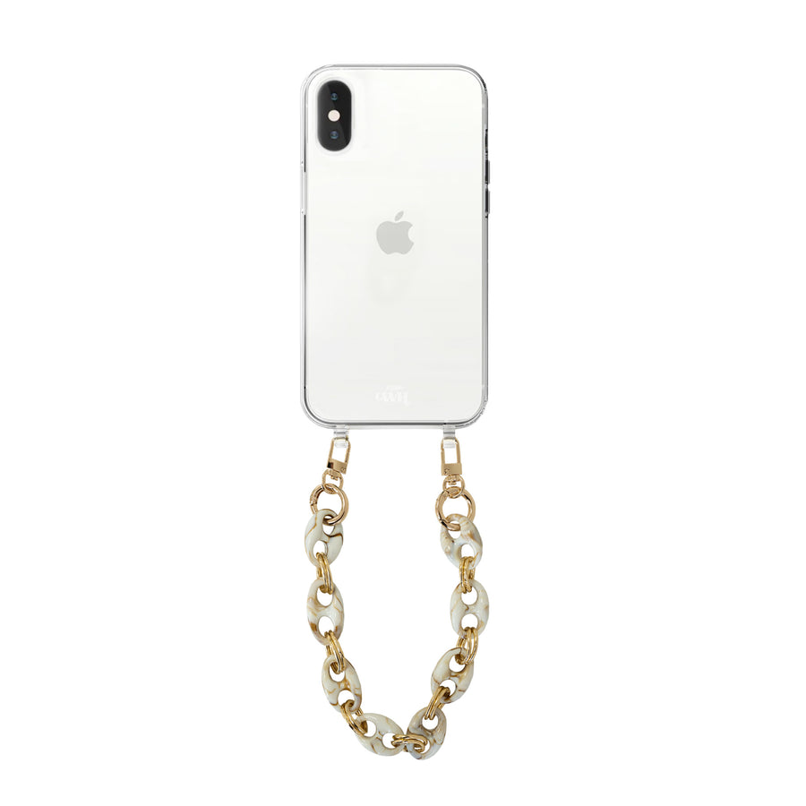 iPhone X/XS - Marble Creme Transparant Cord Case - Short Cord