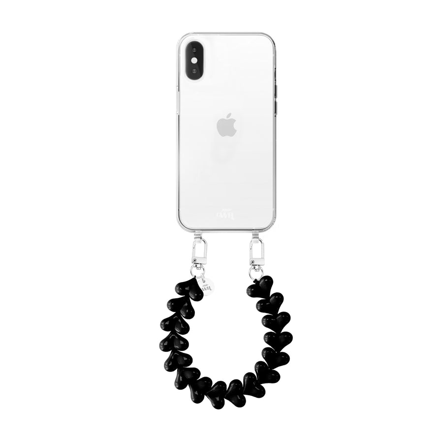 iPhone X/XS - Funky Hearts (Black) Transparant Cord Case