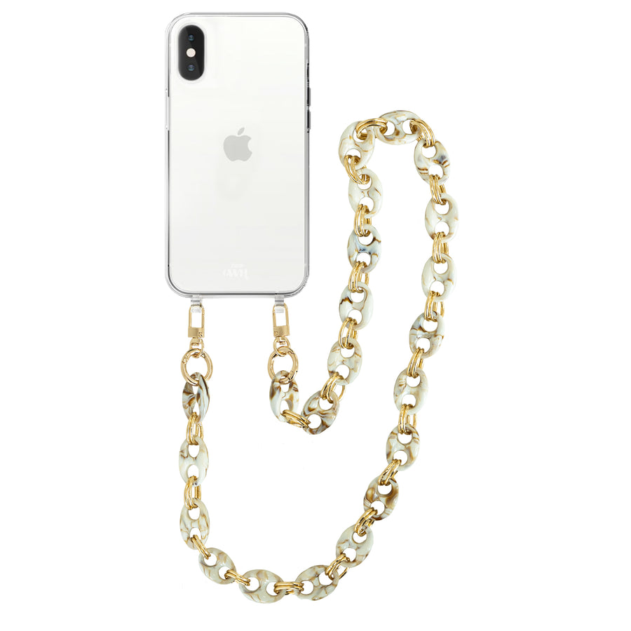 iPhone X/XS - Marble Creme Transparant Cord Case - Long Cord